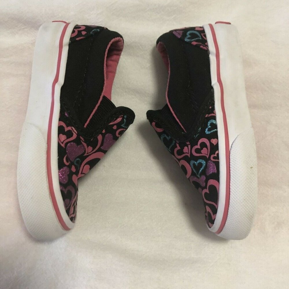 Vans | Toddler SZ 5 | Girls Hearts Black Pink Casual Slip On Sneakers Loafers - Picture 6 of 7